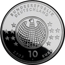 аверс 10 евро 2005 " 100 лет теории относительности Альберта Энштейна"
