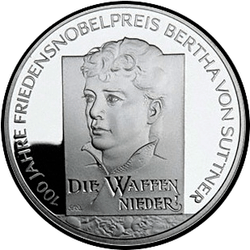 реверс 10€ 2005 "100 ° anniversario - Premio Nobel di Bertha von Suttner"