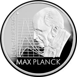 реверс 10€ 2008 "150th Anniversary - Birth of Max Planck"