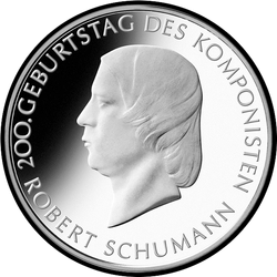 реверс 10 евро 2010 "200 лет со дня рождения Роберта Шумана"