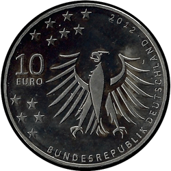 аверс 10 евро 2012 " 150 лет со дня рождения Герхарда Хауптмана"