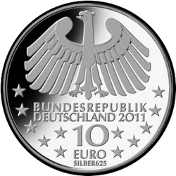 аверс 10€ 2011 "100 лет туннелю под Эльбой в Гамбурге (Ag)"