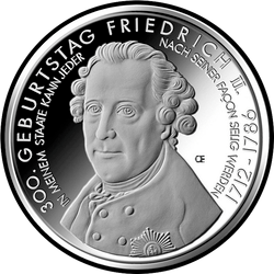 реверс 10€ 2012 "300 Jahre seit der Geburt Friedrichs II. (Ag)"