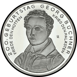 реверс 10€ 2013 "200 years since the birth of Georg Buchner (Ag)"