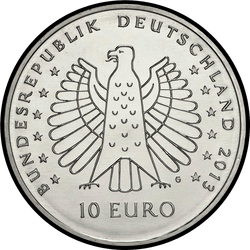 аверс 10€ 2013 "125 años de trabajo "Sobre los rayos de la energía eléctrica" ​​por Heinrich Hertz"