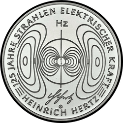 реверс 10€ 2013 "125 anni di lavoro "I raggi del potere elettrico" di Heinrich Hertz (Ag)"