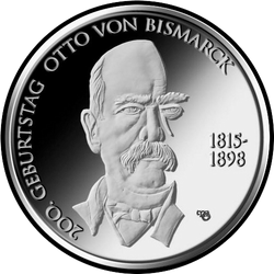 реверс 10 евро 2015 "200 лет со дня рождения Отто фон Бисмарка"