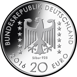 аверс 20 евро 2016 "125 лет со дня рождения Нелли Закс"