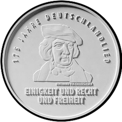 реверс 20€ 2016 "175 ° aniversario - Himno de Alemania"