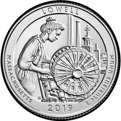 реверс 25¢ (квотер) 2019 "Национальный исторический парк Лоуэлл"