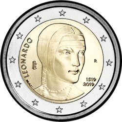 аверс 2€ 2019 "الذكرى السنوية الخامسة لوفاة ليوناردو دا فينشي"