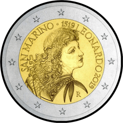 аверс 2€ 2019 "500th anniversary of the death of Leonardo da Vinci"