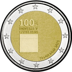 аверс 2€ 2019 "100-годдзе з дня заснавання Універсітэта Любляны"