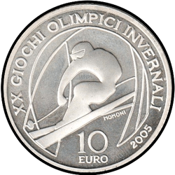 аверс 10€ 2005 "XX Olimpiadi invernali, Torino 2006 - Sci alpino"