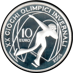 аверс 10€ 2005 "XX Olimpiadi invernali, Torino 2006 - Pattinaggio di velocità"