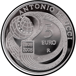 аверс 5 евро 2008 "200 лет со дня рождения Антонио Меуччи"