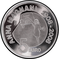 аверс 5€ 2008 "100. Geburtstag - Geburt von Anna Magnani"