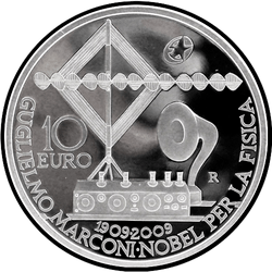аверс 10€ 2009 "100-річчя - Нобелівська премія імені Гуглельмо Марконі"