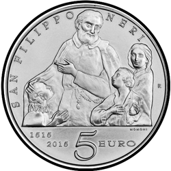 аверс 5 евро 2015 "500 лет со дня рождения святого Филиппа Нери"