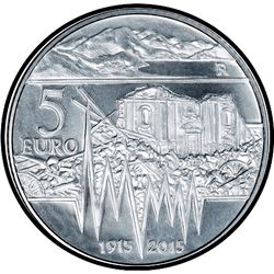 аверс 5 евро 2015 "100 лет со дня землетрясения в Авеццано"
