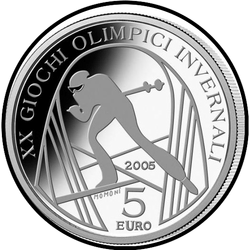 аверс 5 евро 2005 "XX зимние Олимпийские игры, Турин 2006 - лыжные гонки"