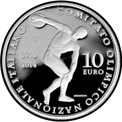 аверс 10€ 2014 "100 ° Anniversario della Fondazione del Comitato Olimpico Nazionale Italiano"