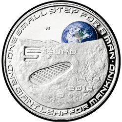 аверс 5€ 2019 "50 ° Anniversario del pianerottolo sulla Luna"