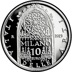 аверс 10€ 2019 "Ламбардыя - Мілан сабор"