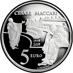 аверс 5€ 2019 "Сторіччя зникнення Чезарі Маккарі"