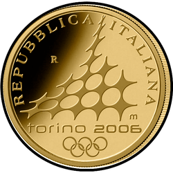 реверс 50 евро 2005 "XX. Зимние Олимпийские игры 2006 года в Турине - конная статуя Эмануэле ди Савойя"