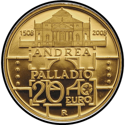 аверс 20€. 2008 "500. cumpleaños de andrea palladio"