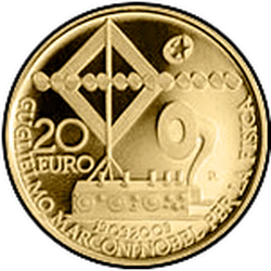 аверс 20€. 2009 "100 عام جائزة نوبل جوليلمو ماركوني"