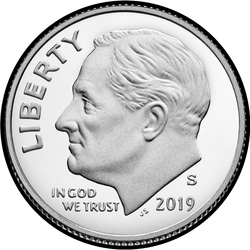 аверс 10¢ (дайм) 2019 "S PROOF"