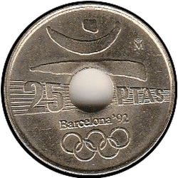 аверс 25 pesetas 1991 "XXV Yaz Olimpiyat Oyunları, Barselona 1992 / Olimpiyat Amblemi /"