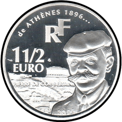аверс 1,5 евро 2003 "Пьер де Кубертен"