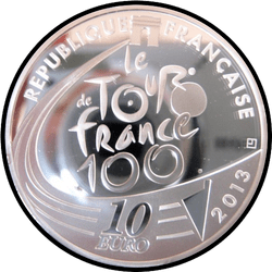 реверс 10€ 2013 "110 aniversario - Tour de Francia, mejor escalador / chaqueta con puntos rojos /"