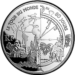 аверс 1½€ 2005 "100e anniversaire - Décès de Jules Verne dans le monde entier en quatre vingt jours"