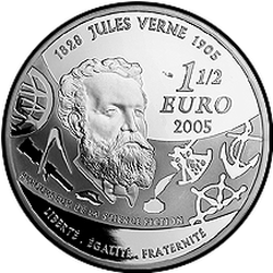 реверс 1½€ 2005 "100-річчя - смерть Жюля Верна навколо світу за вісімдесят днів"