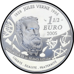 реверс 1½€ 2005 "100-річчя - смерть Жюля Верна, двадцять тисяч ліг під морем"