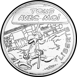 аверс 10€ 2015 "Asterix y Obelix - LIBERTAD, "Todos conmigo" / Asterix y el regalo de Caesar /"