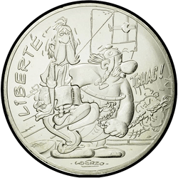 аверс 10€ 2015 "Asterix and Obelix - LIBERTÉ, Asterix and chains /Asterix and the Banquet/"