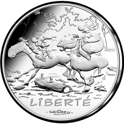аверс 10€ 2015 "Asterix und Obelix - LIBERTÉ, Asterix und Obelix zu Pferd / Asterix und das Bankett /"