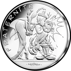 аверс 10€ 2015 "Asterix und Obelix - FRATERNITÉ, Asterix und Mädchen / Asterix und die Schauspielerin /"