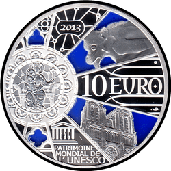 реверс 10€ 2013 "850-річчя - Парижська собор Нотр-Дам"