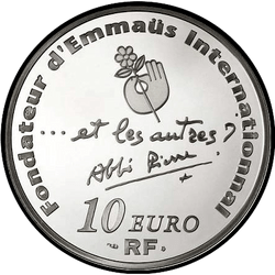 реверс 10€ 2012 "100-річчя - народження абат П’єра"
