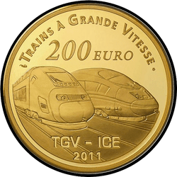 реверс 200€ 2011 "Цягнікі TGV / ICE - чыгуначная станцыя Мец"