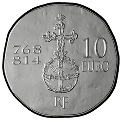 реверс 10€ 2011 "1500 Years History of France - Charlemagne (748-814)"