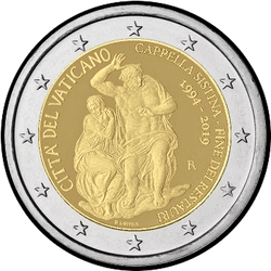 аверс 2€ 2019 "Sistine Şapeli restorasyonunun tamamlanmasının 25. yıldönümü"