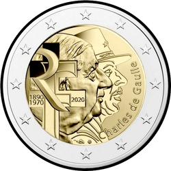 аверс 2€ 2020 "50 years since the death of Charles de Gaulle and the 80th anniversary of the conversion on June 18"