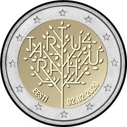 аверс 2€ 2020 "100th anniversary of the Tartu Peace Treaty between the RSFSR and Estonia"